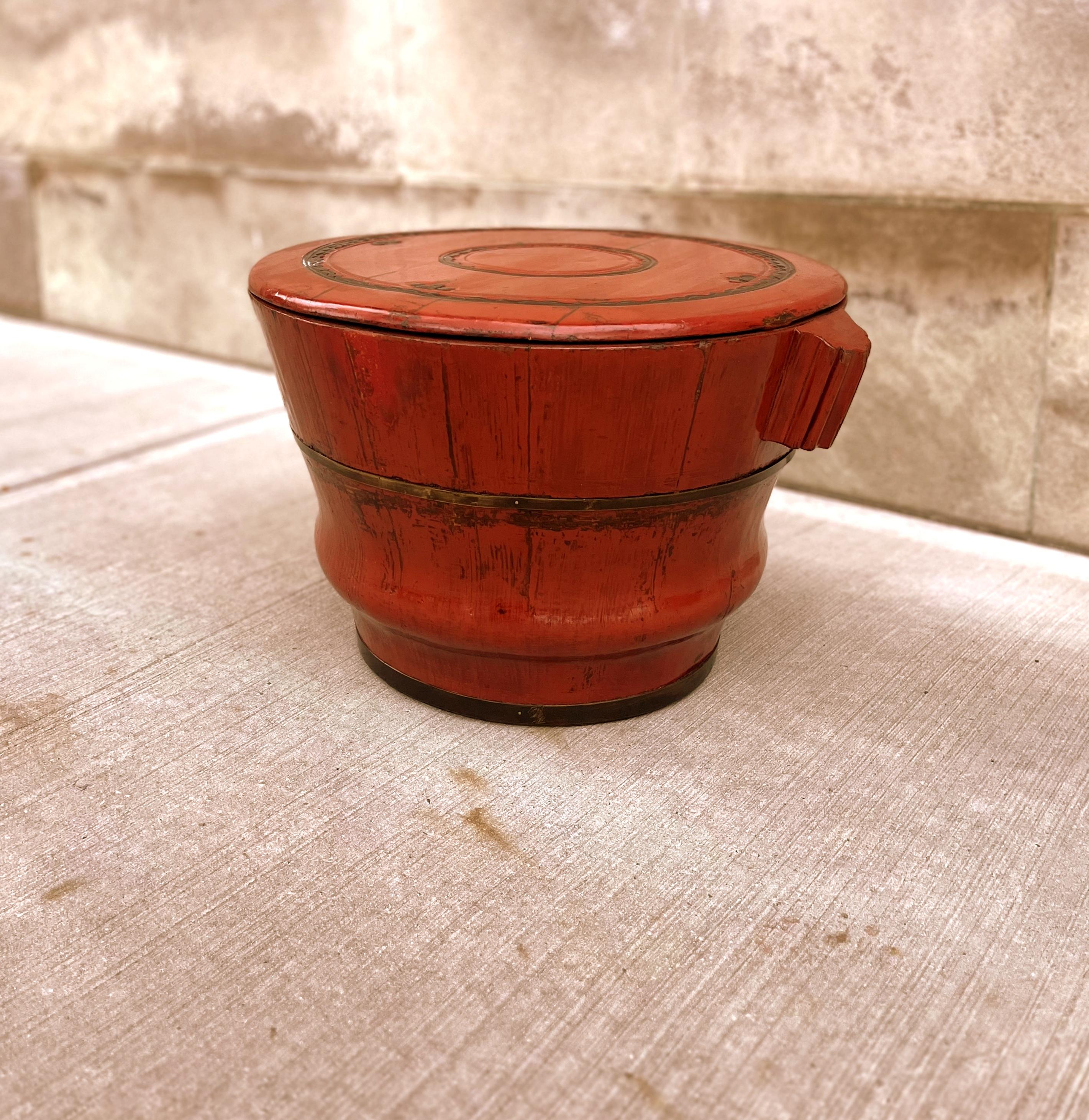 Lacquered Red Lacquer Grain Container For Sale