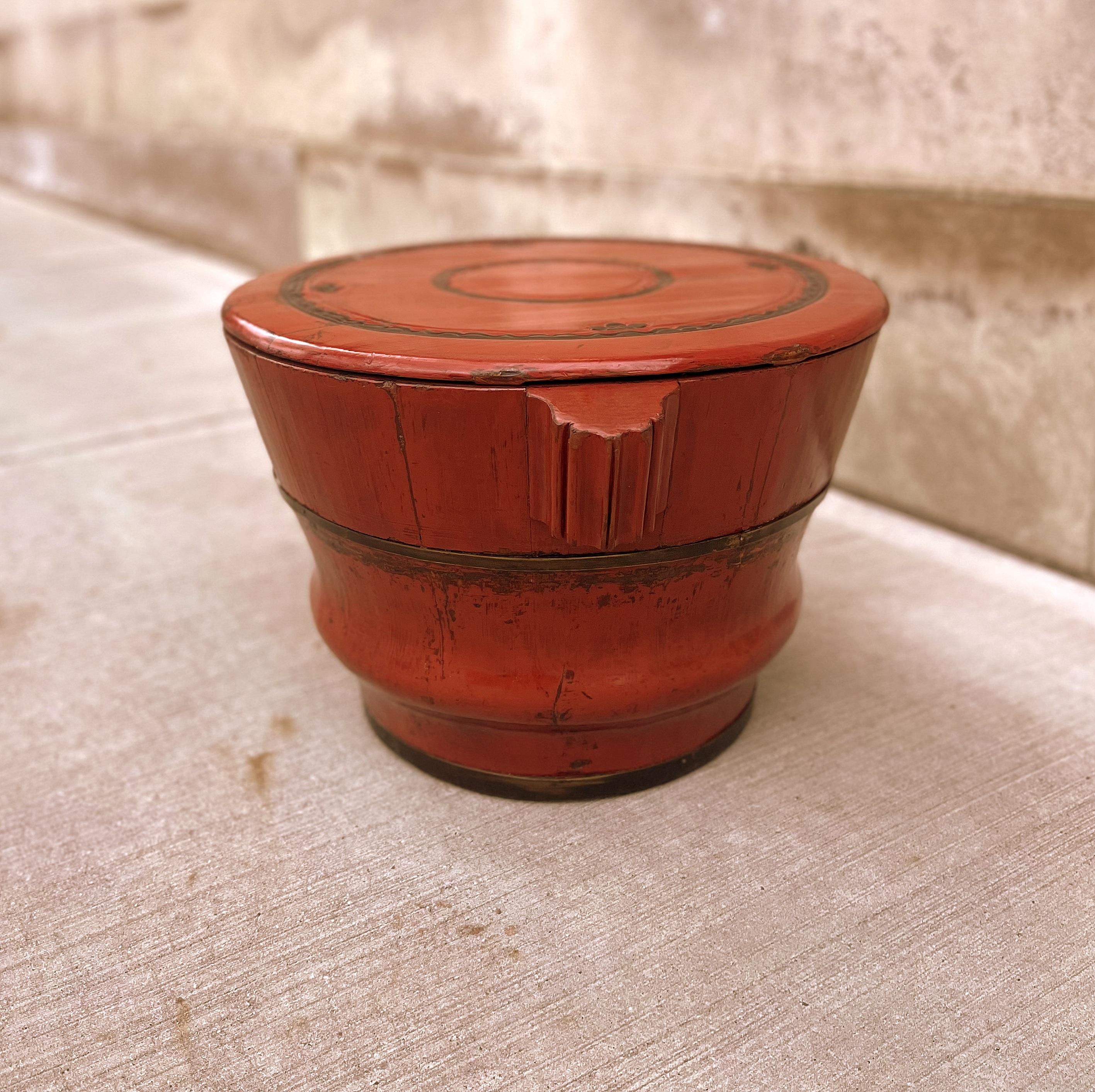 Wood Red Lacquer Grain Container For Sale
