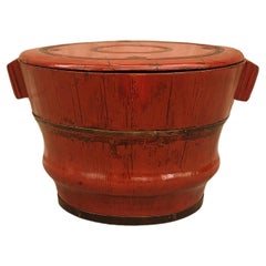 Used Red Lacquer Grain Container