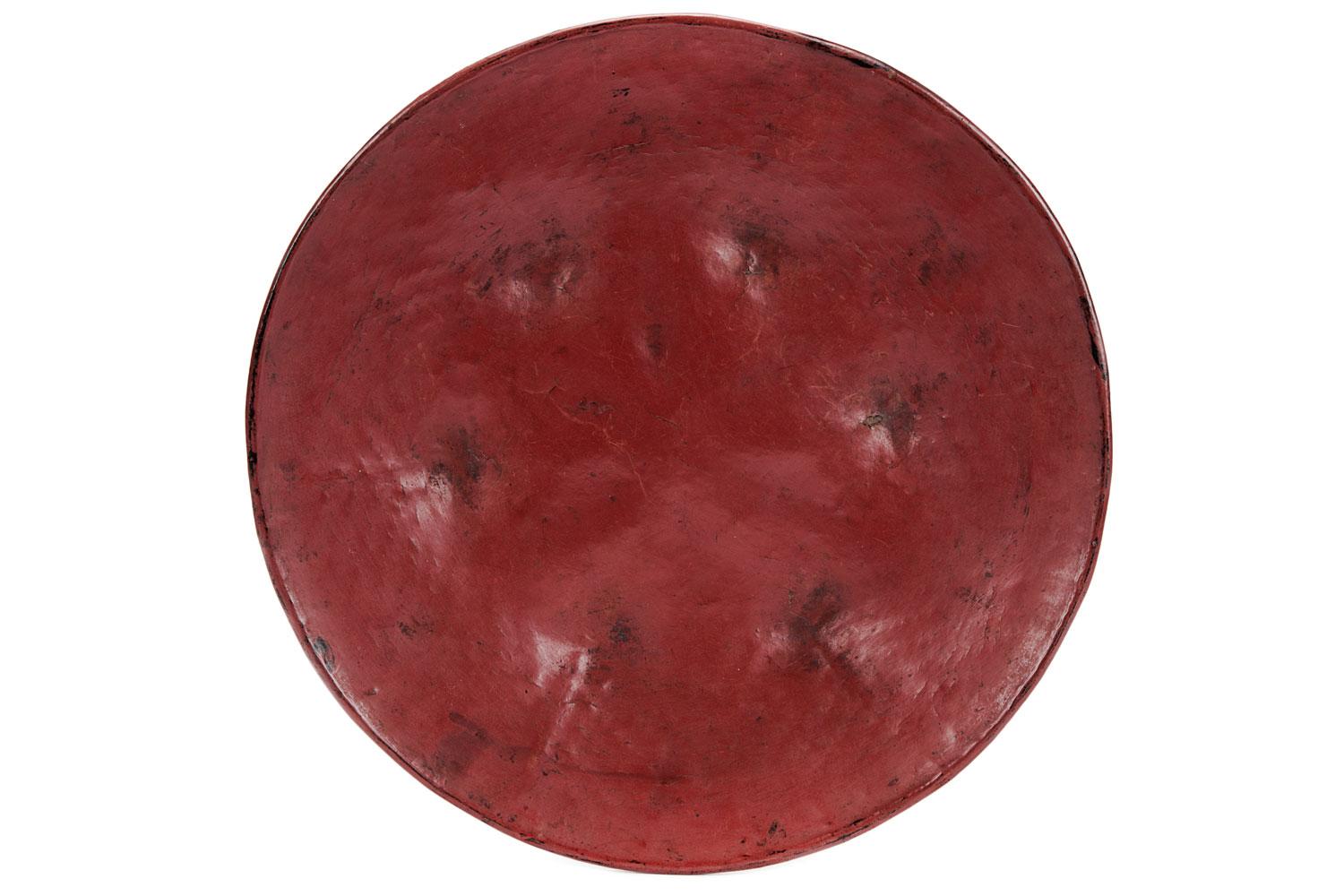 Primitive Red Lacquer Large Round Serving Tray, Burmese, Mid-20th Century