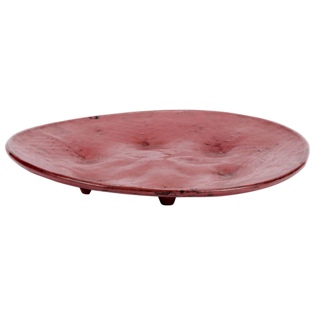 Red Lacquer Large Round Serving Tray, Burmese, Mid-20th Century