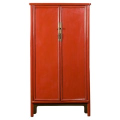 Red Lacquer Ming Style Early 20th Century Cabinet with Hidden Apothecary Drawers