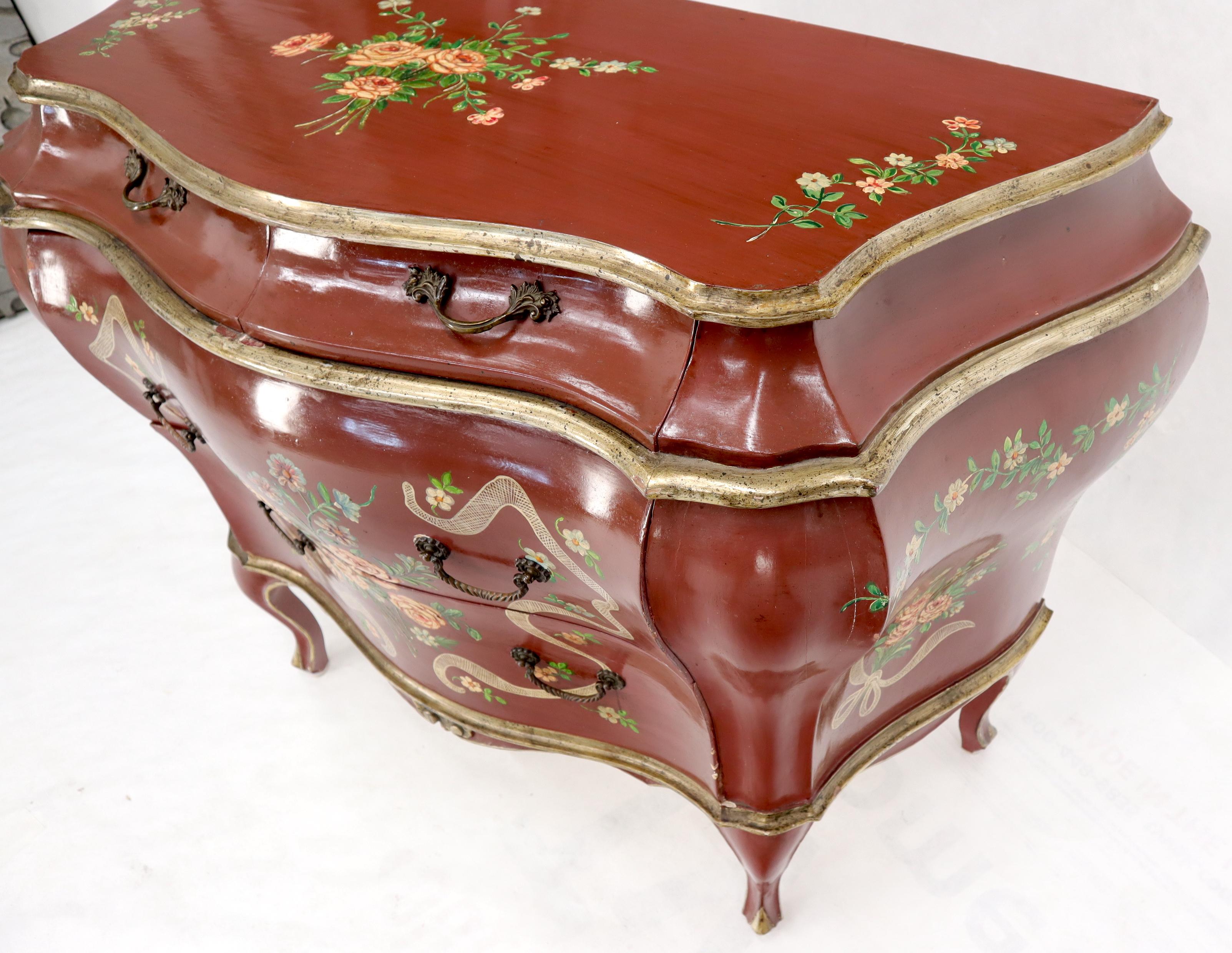 20th Century Red Lacquer Painted Bombay Dresser Chest of Drawers For Sale