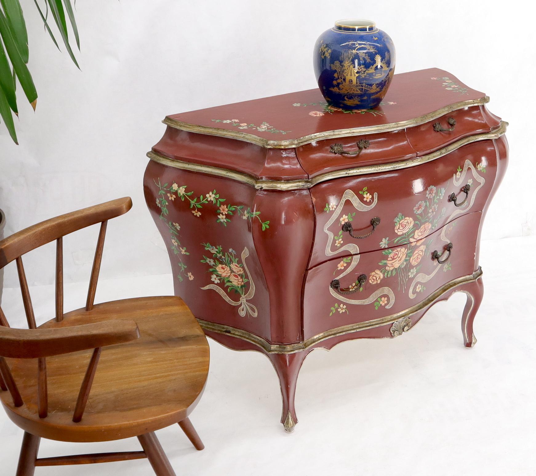 Louis XIV Red Lacquer Painted Bombay Dresser Chest of Drawers For Sale