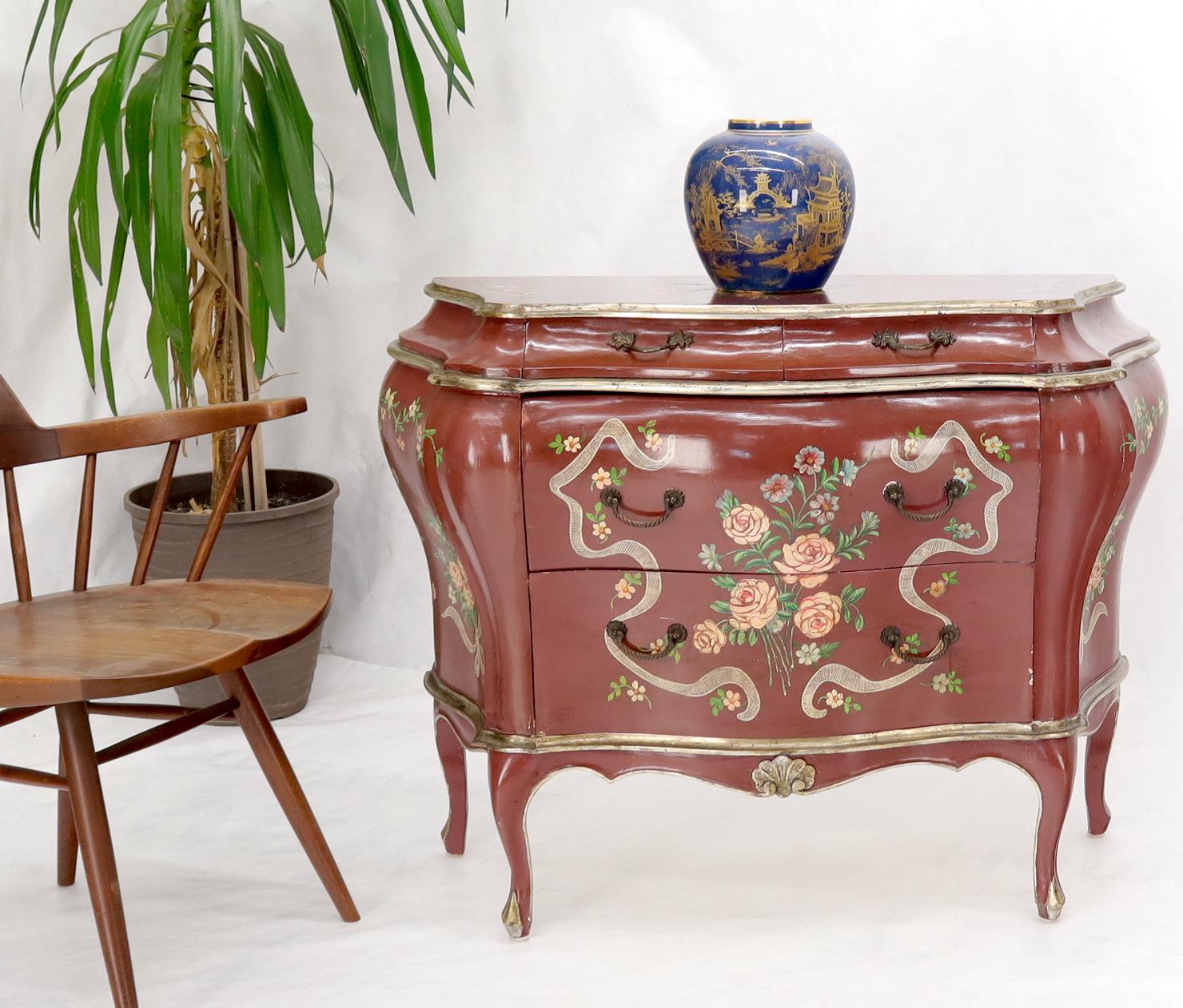 Unknown Red Lacquer Painted Bombay Dresser Chest of Drawers For Sale