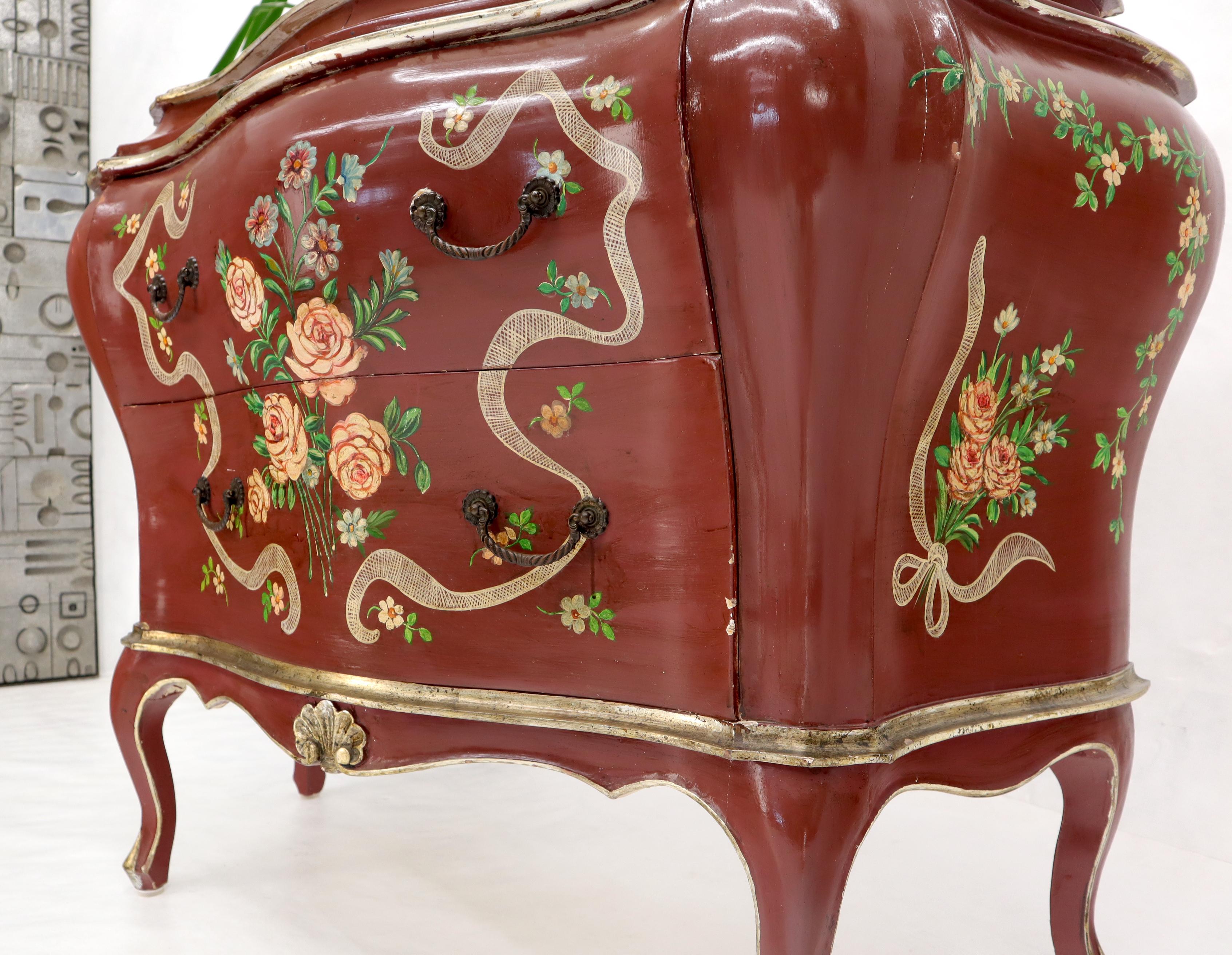 Hand-Painted Red Lacquer Painted Bombay Dresser Chest of Drawers For Sale