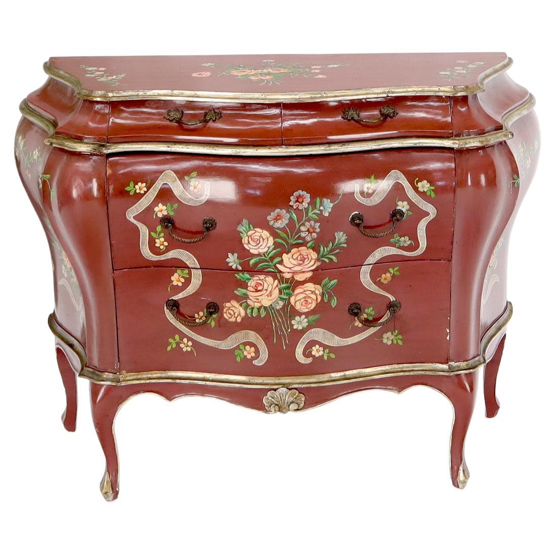 Red Lacquer Painted Bombay Dresser Chest of Drawers For Sale