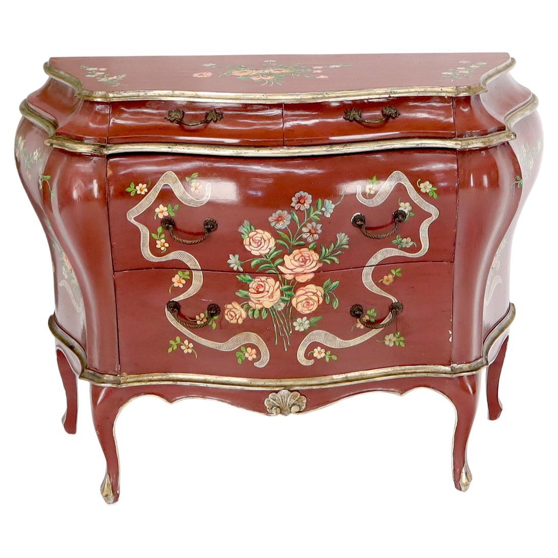 Red Lacquer Painted Bombay Dresser Chest of Drawers