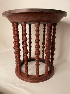Red Lacquer Round Side Table with Turned Legs