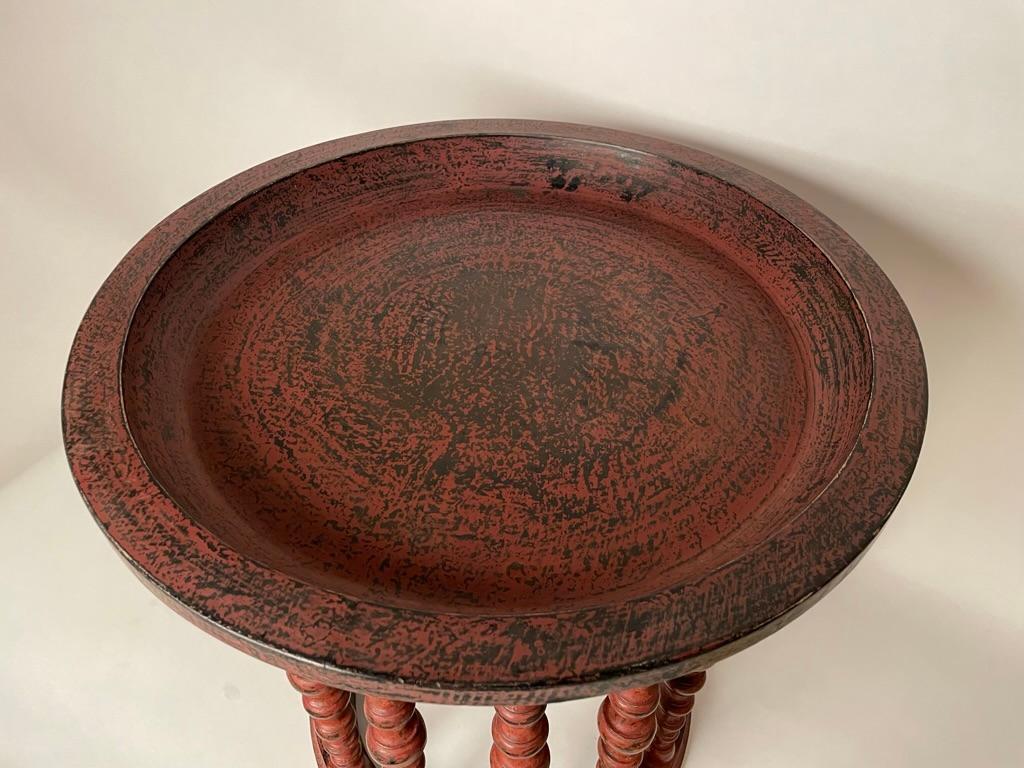 Other Red Lacquer Round Side Table with Turned Legs