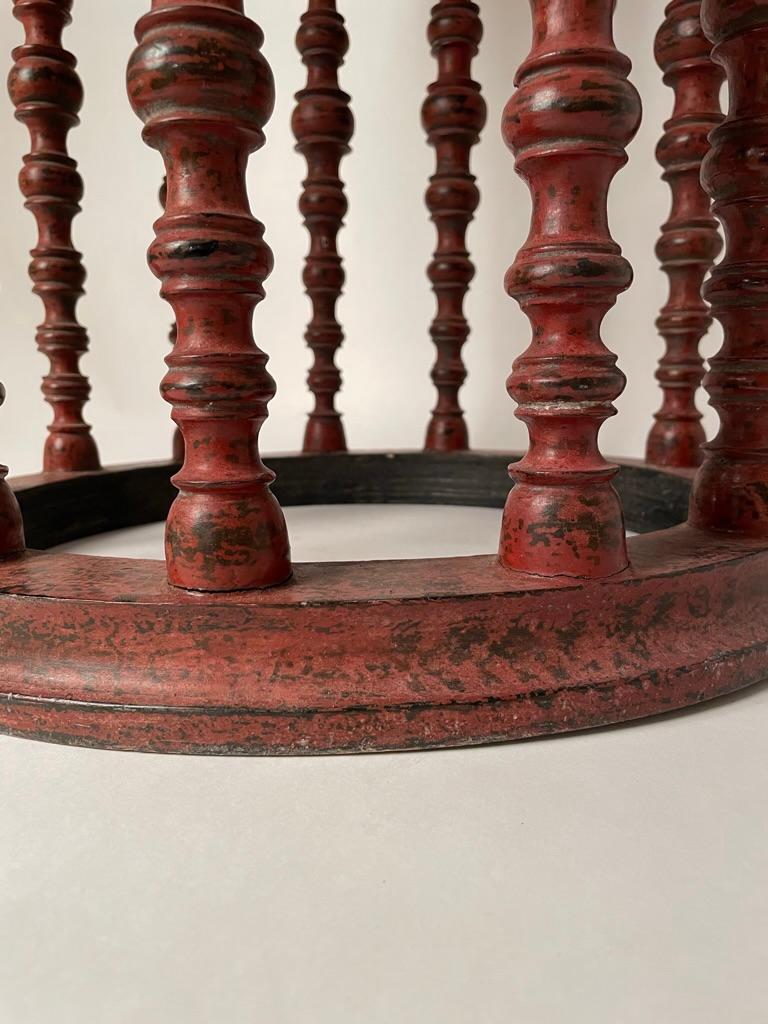 Burmese Red Lacquer Round Side Table with Turned Legs