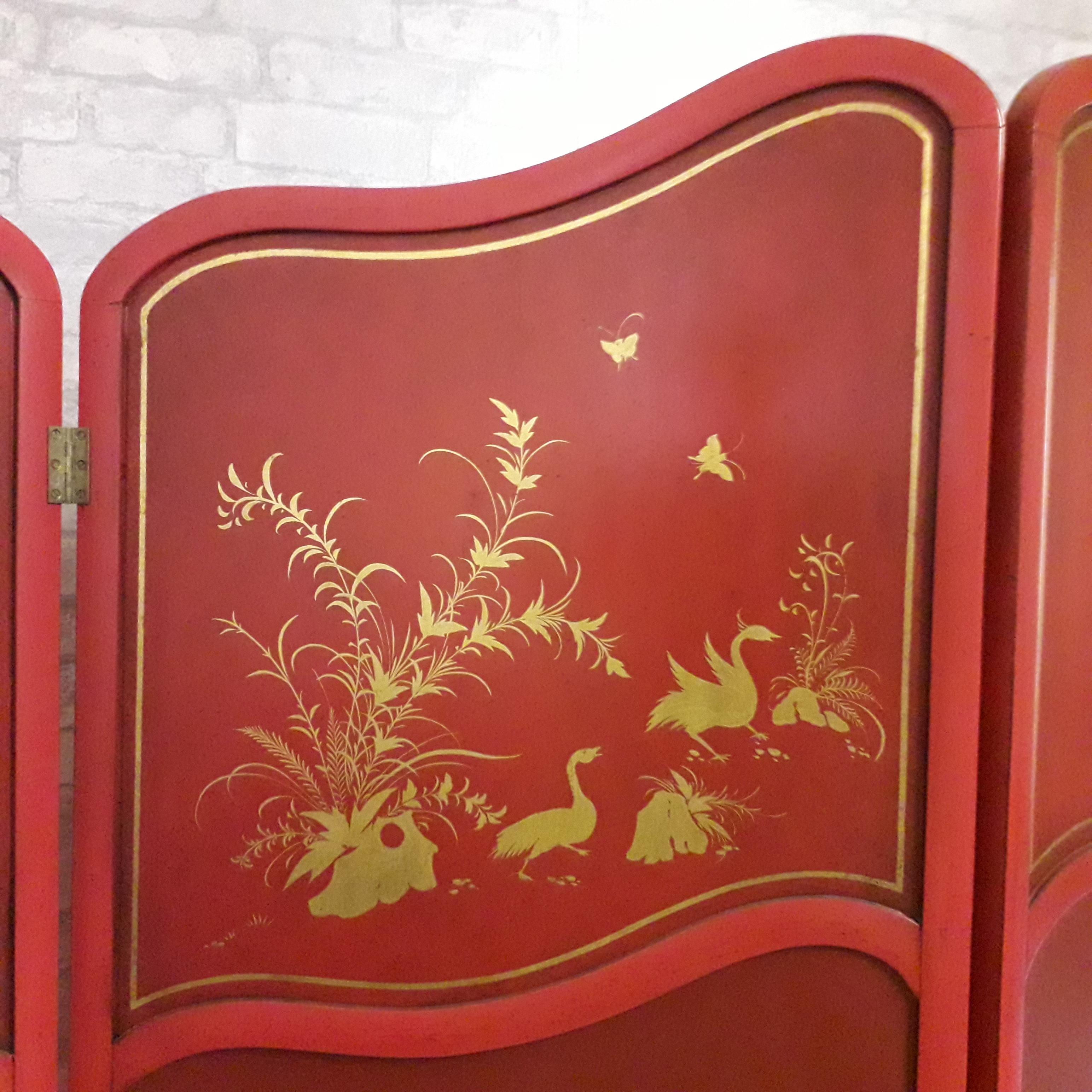 Red Lacquer Scarlet Chinoiserie Screen 3