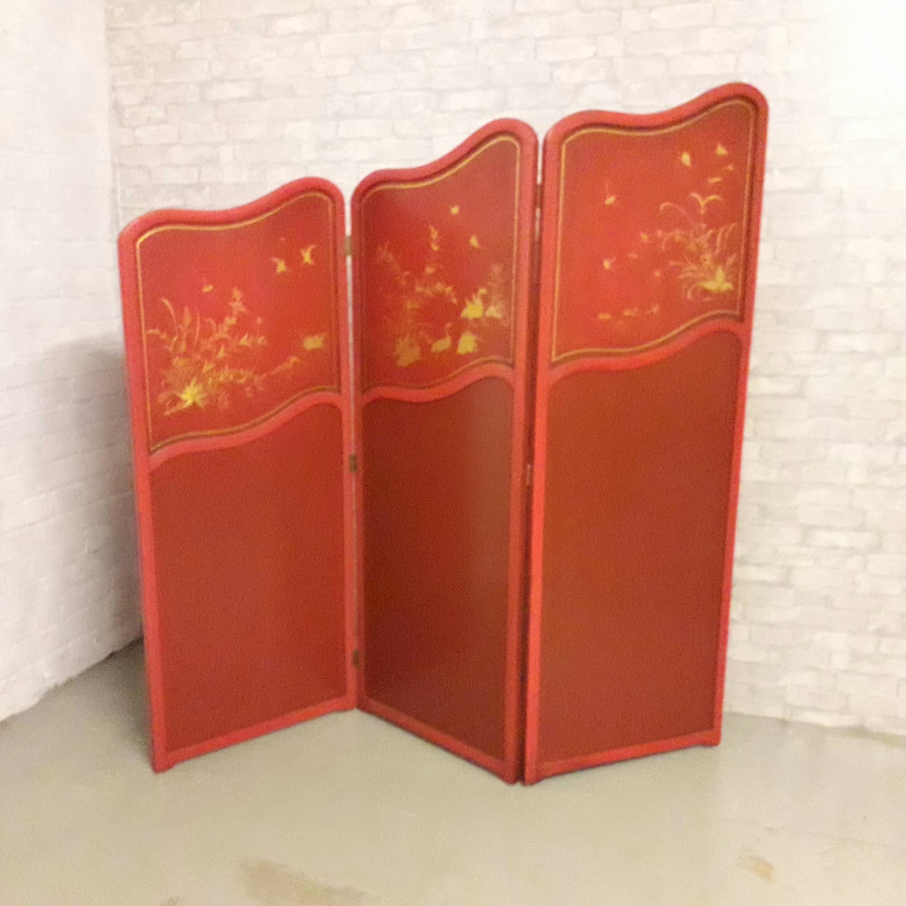 Red Lacquer Scarlet Chinoiserie Screen 4