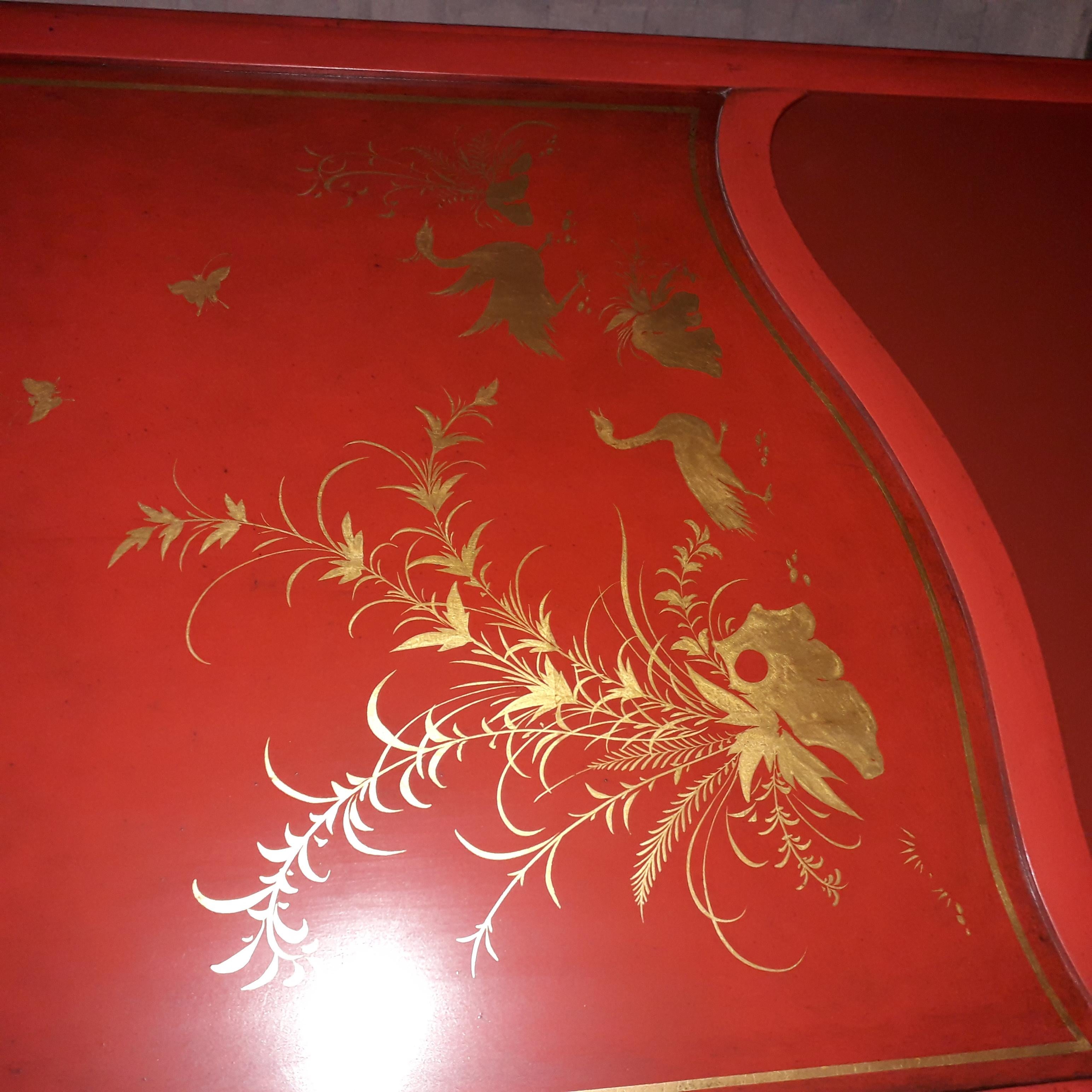 English Red Lacquer Scarlet Chinoiserie Screen