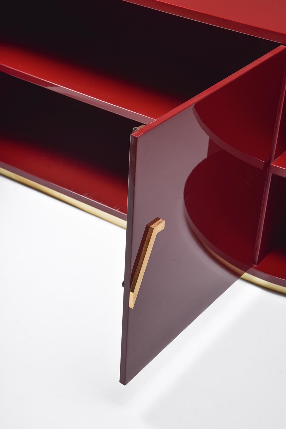 Red Lacquer Sideboard with Brass Details 5