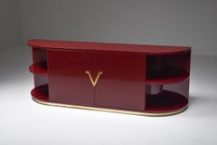 Red Lacquer Sideboard with Brass Details
