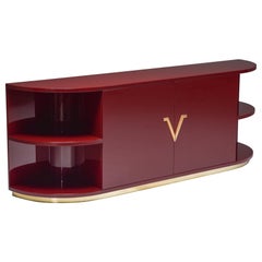 Red Lacquer Sideboard with Brass Details