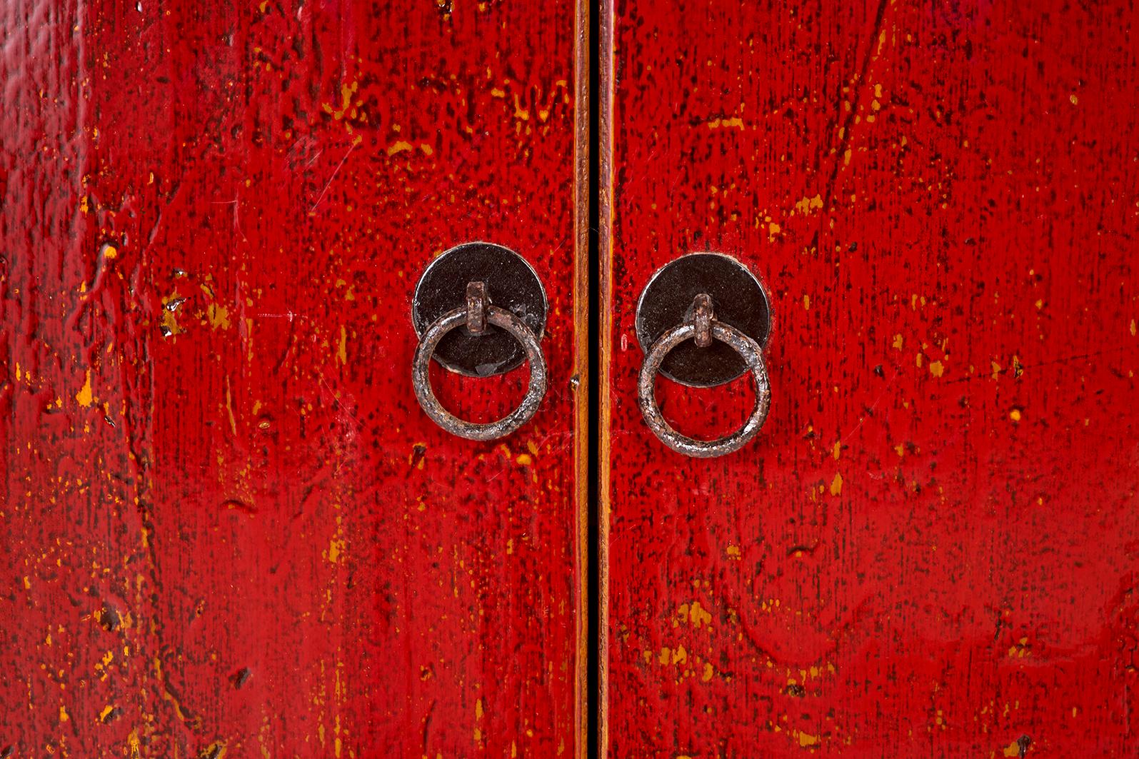 Lacquered Red Lacquer Six Door Server in Original Paint Patina