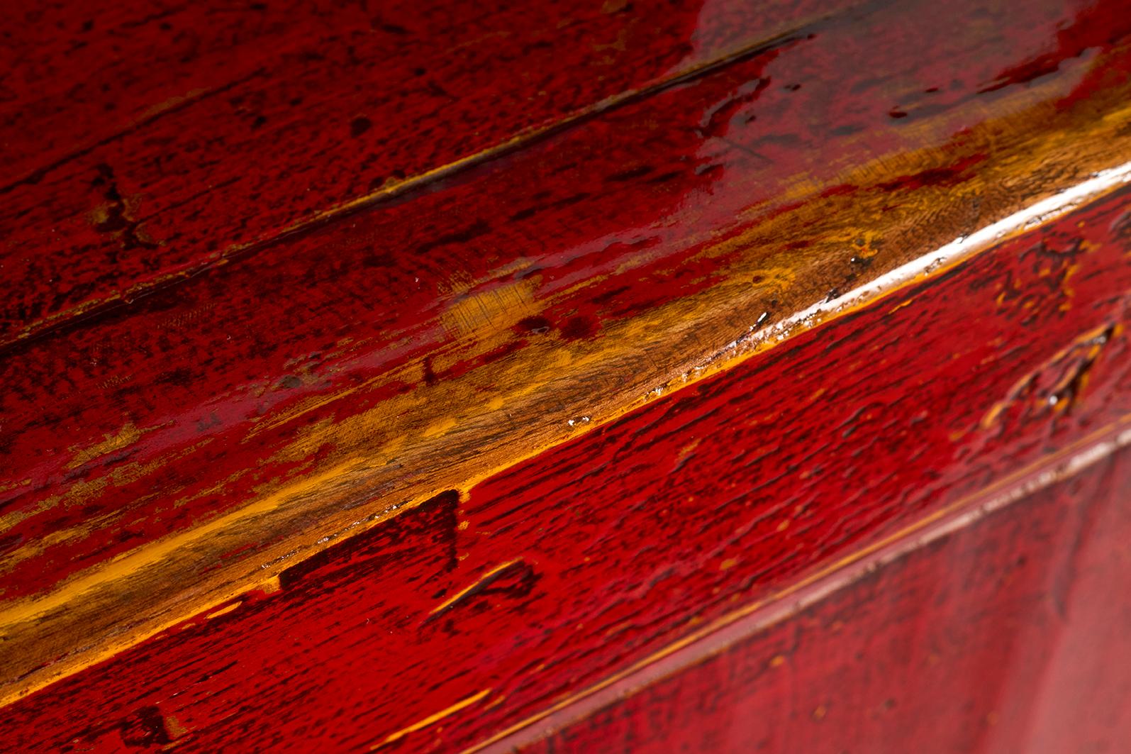 Red Lacquer Six Door Server in Original Paint Patina 2