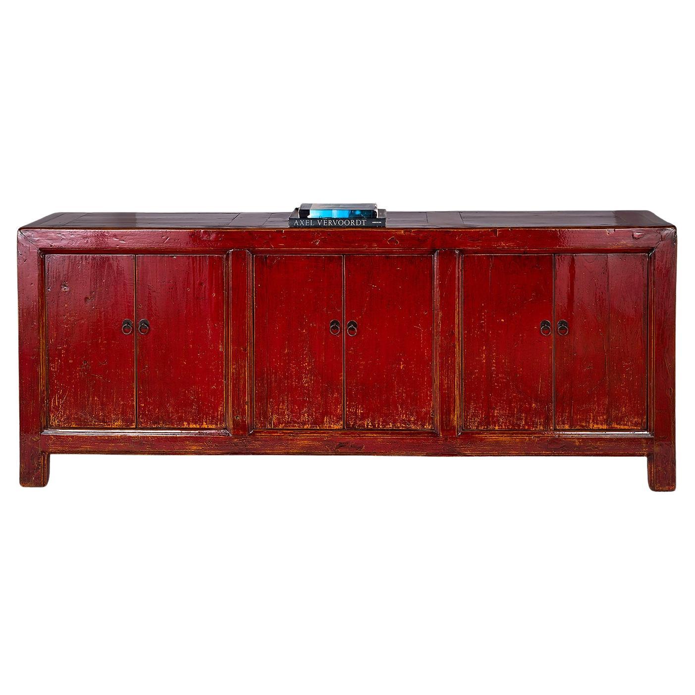 Server a sei ante in lacca rossa con patina di vernice originale
