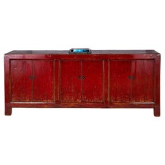 Red Lacquer Six Door Server in Original Paint Patina