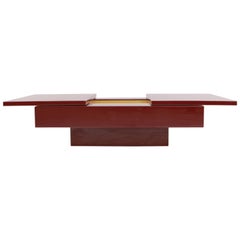 Red Lacquer Sliding Coffee Table by Jean Claude Mahey