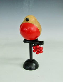 Red Lacquer Spruce Wood Abstract Bird Sculpture Kaija Aarikka Finland
