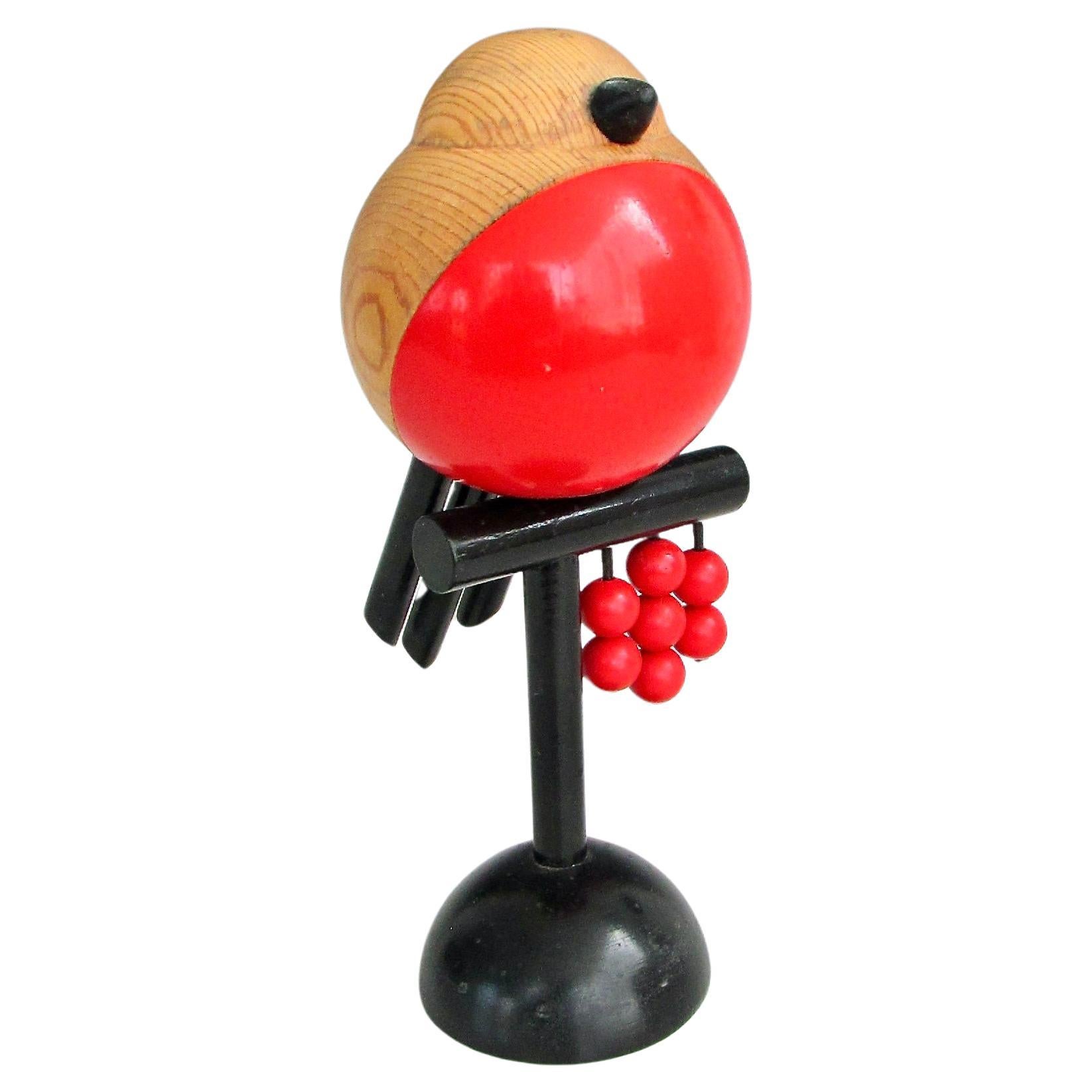 Escultura abstracta de pájaro en madera de abeto lacada roja Kaija Aarikka Finlandia en venta