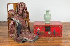 Red Lacquer Trunk with Flowers, Birds and Calligraphy Motifs