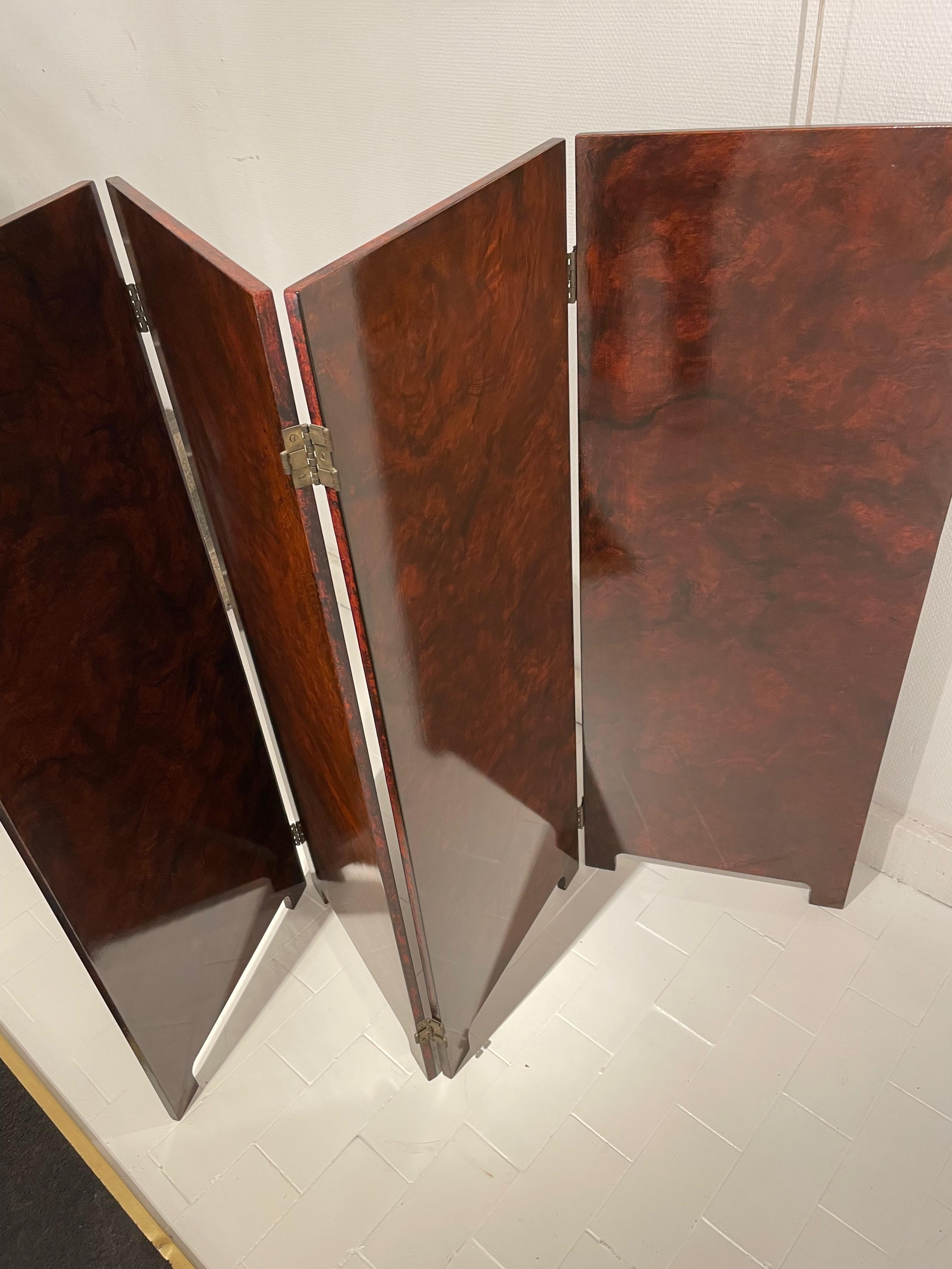 Lacquered Red Lacquer Two Sides Four Pane Screen, France, 1960 For Sale
