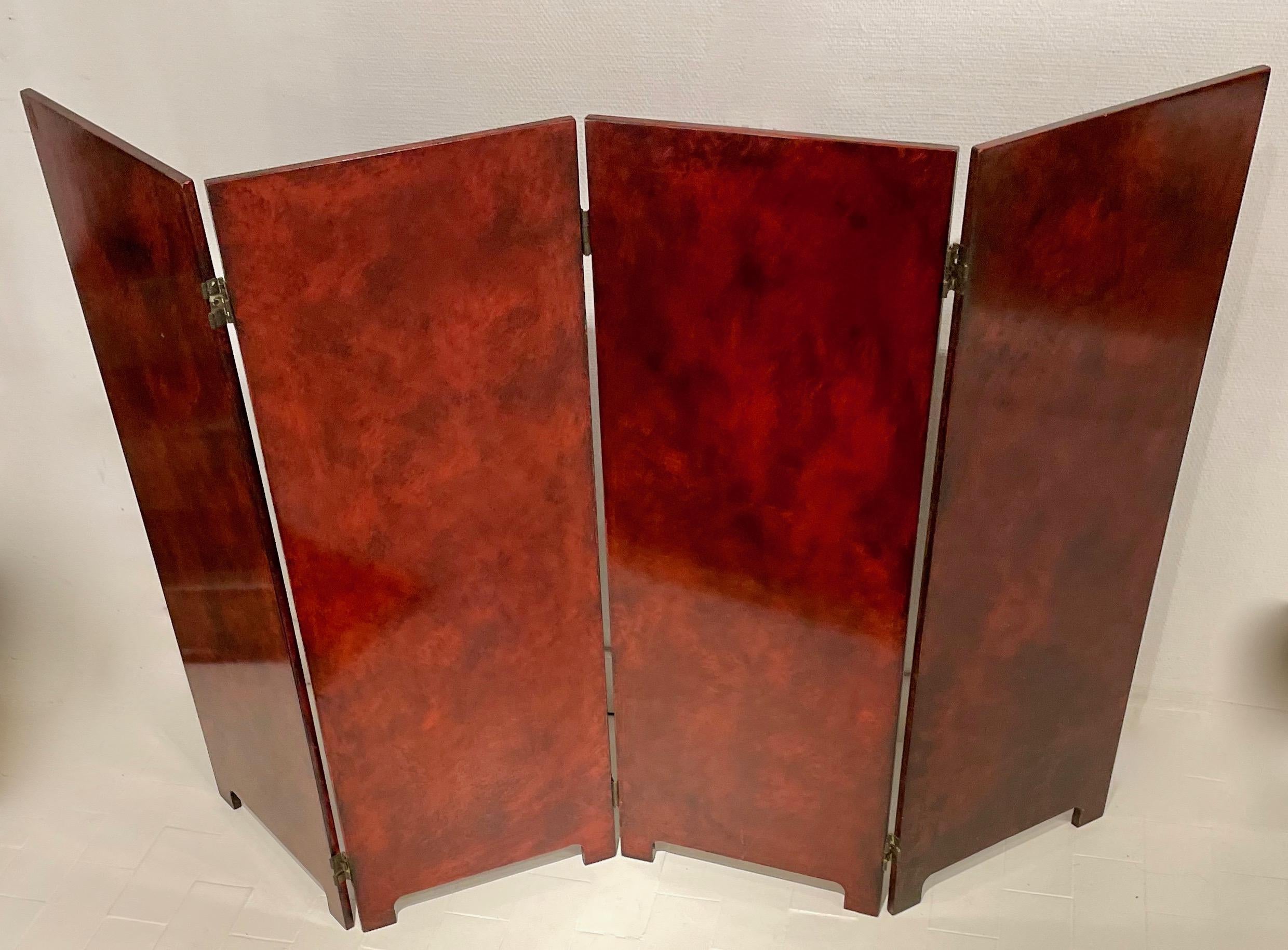 Red Lacquer Two Sides Four Pane Screen, France, 1960 In Good Condition For Sale In Brussels, BE