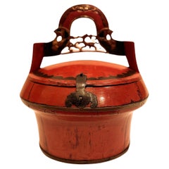 Antique Red Lacquer Wedding Basket