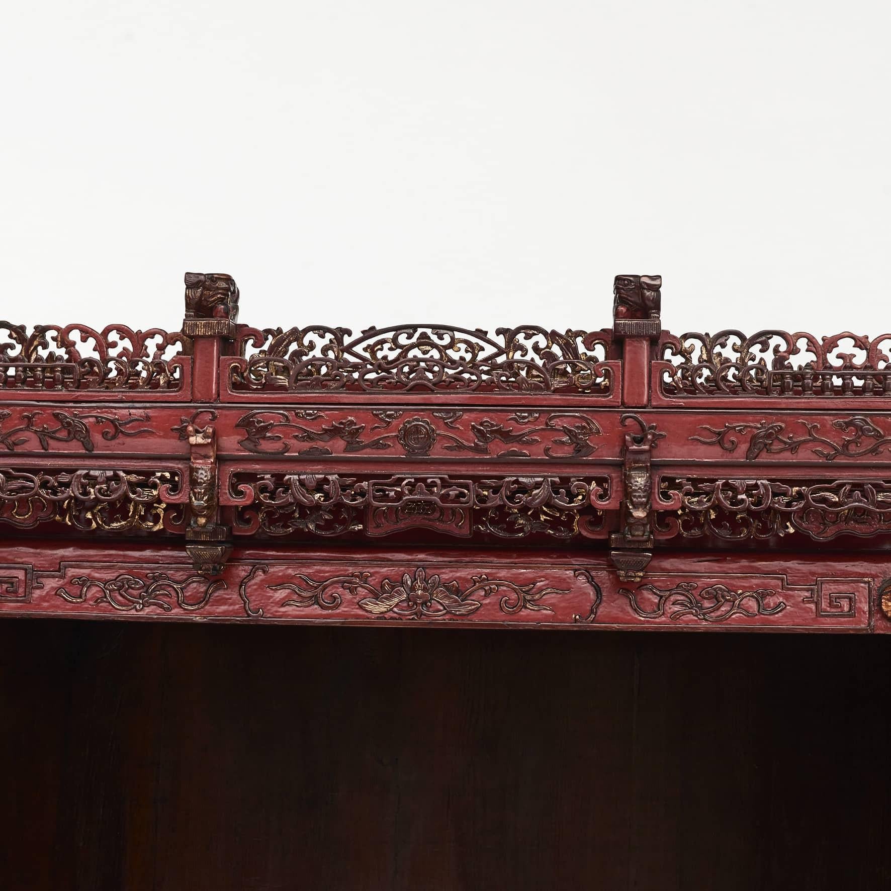 Cypress Red Lacquer Wedding Cabinet Fujian Province c 1880.