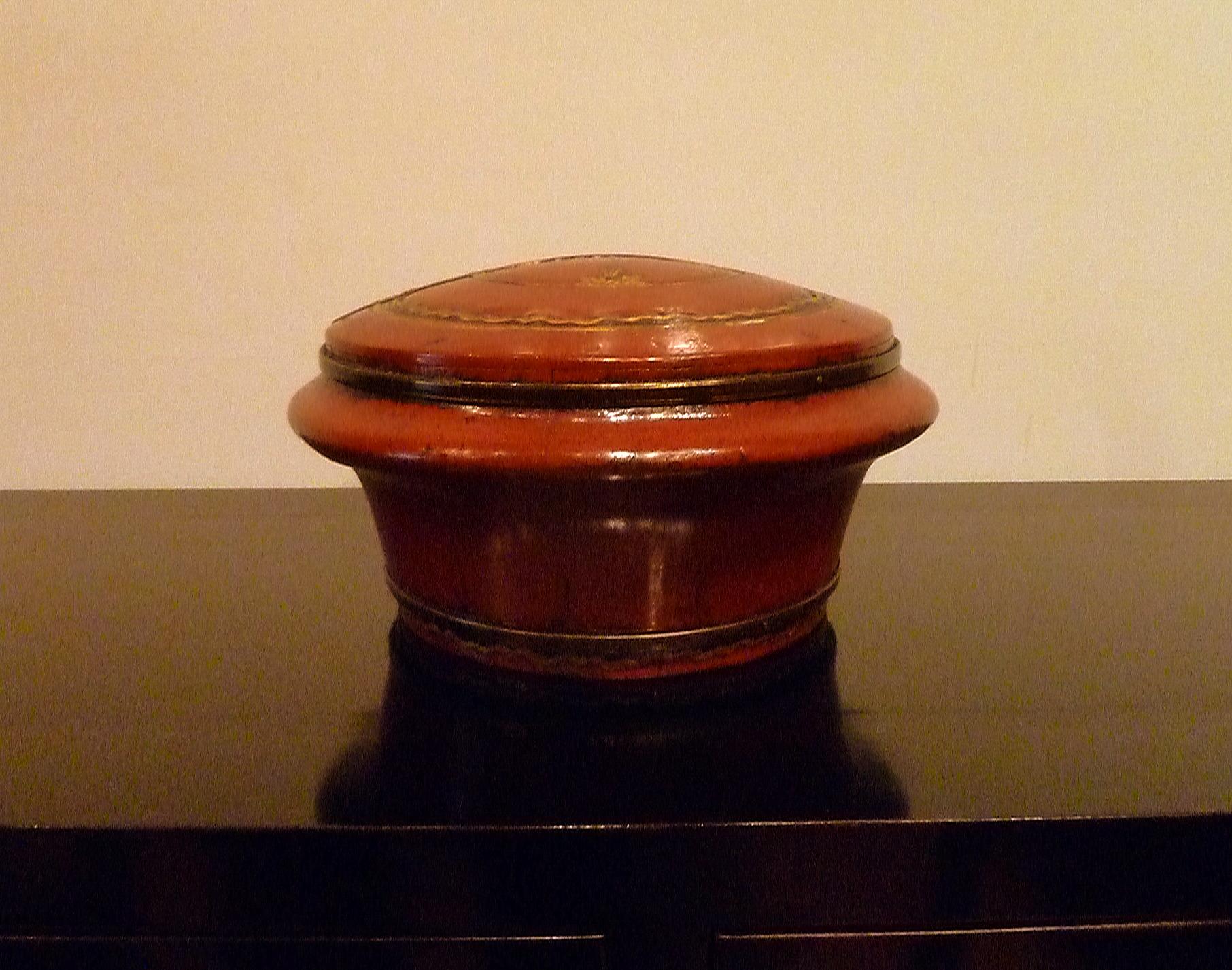 Red Lacquer wedding container with relief carving with gilt top cover.