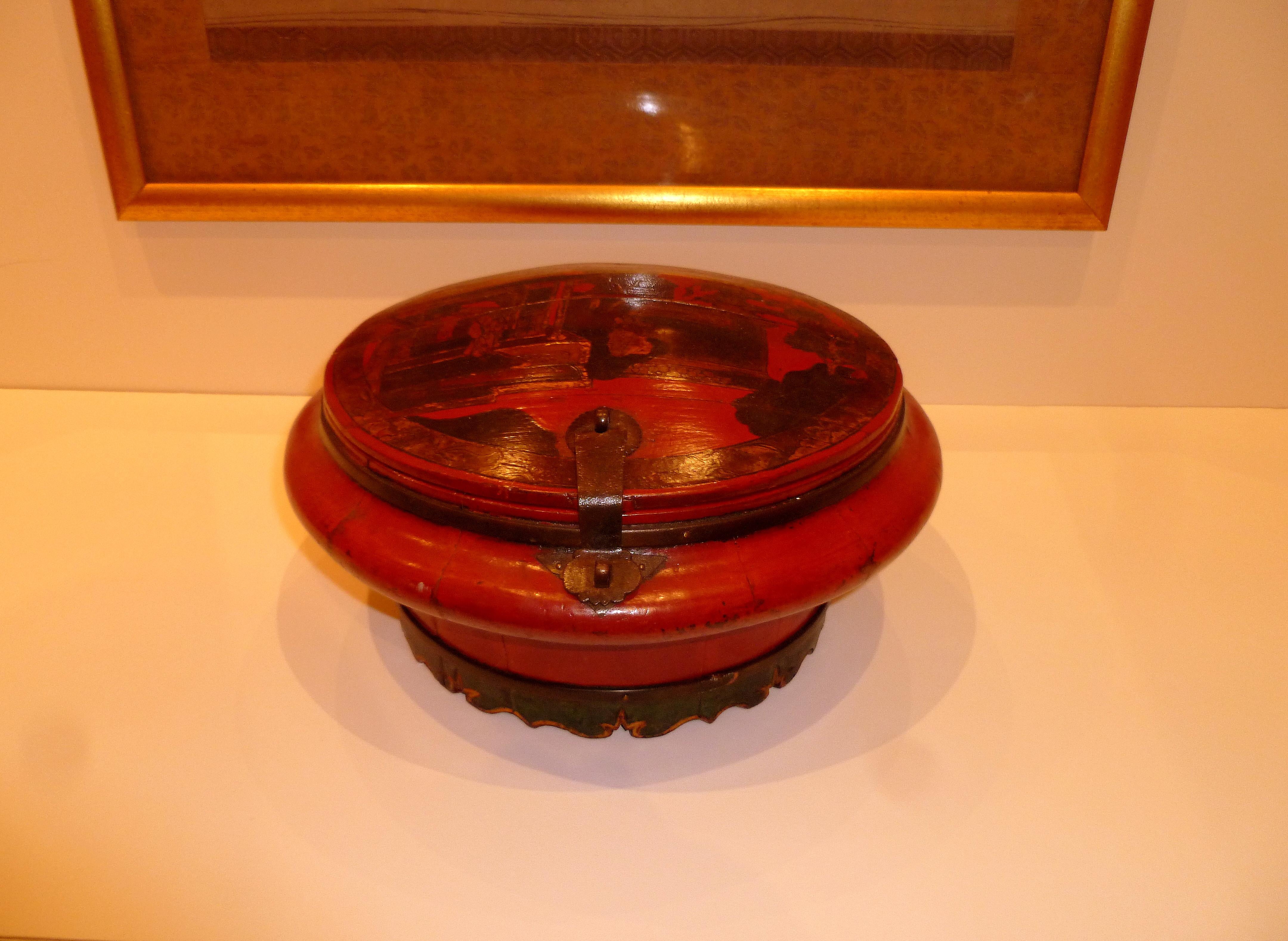 Lacquered Red Lacquer Wedding Container For Sale