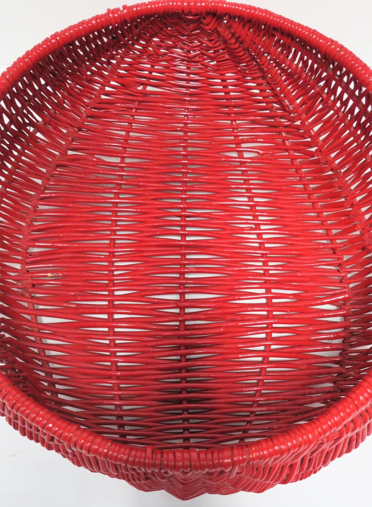 Red Lacquer Wicker Basket For Sale at 1stdibs