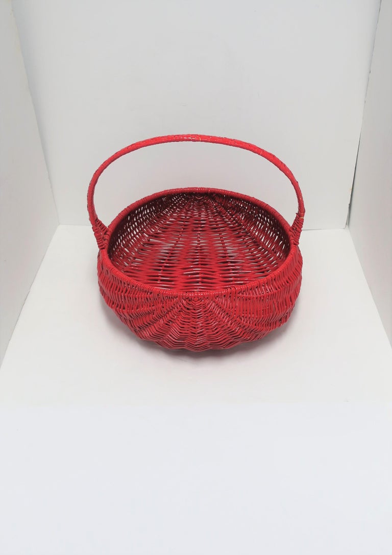 Red Lacquer Wicker Basket For Sale at 1stdibs