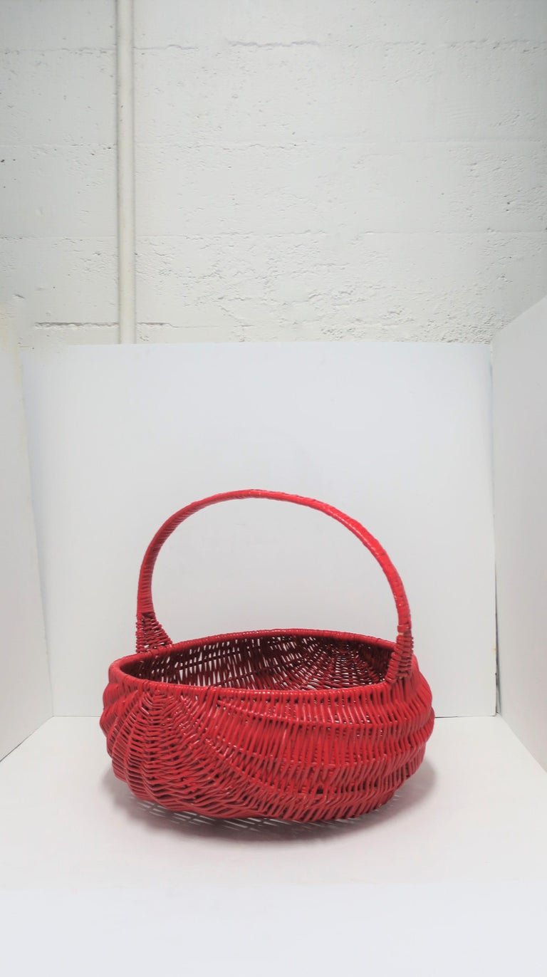 Red Lacquer Wicker Basket For Sale at 1stdibs