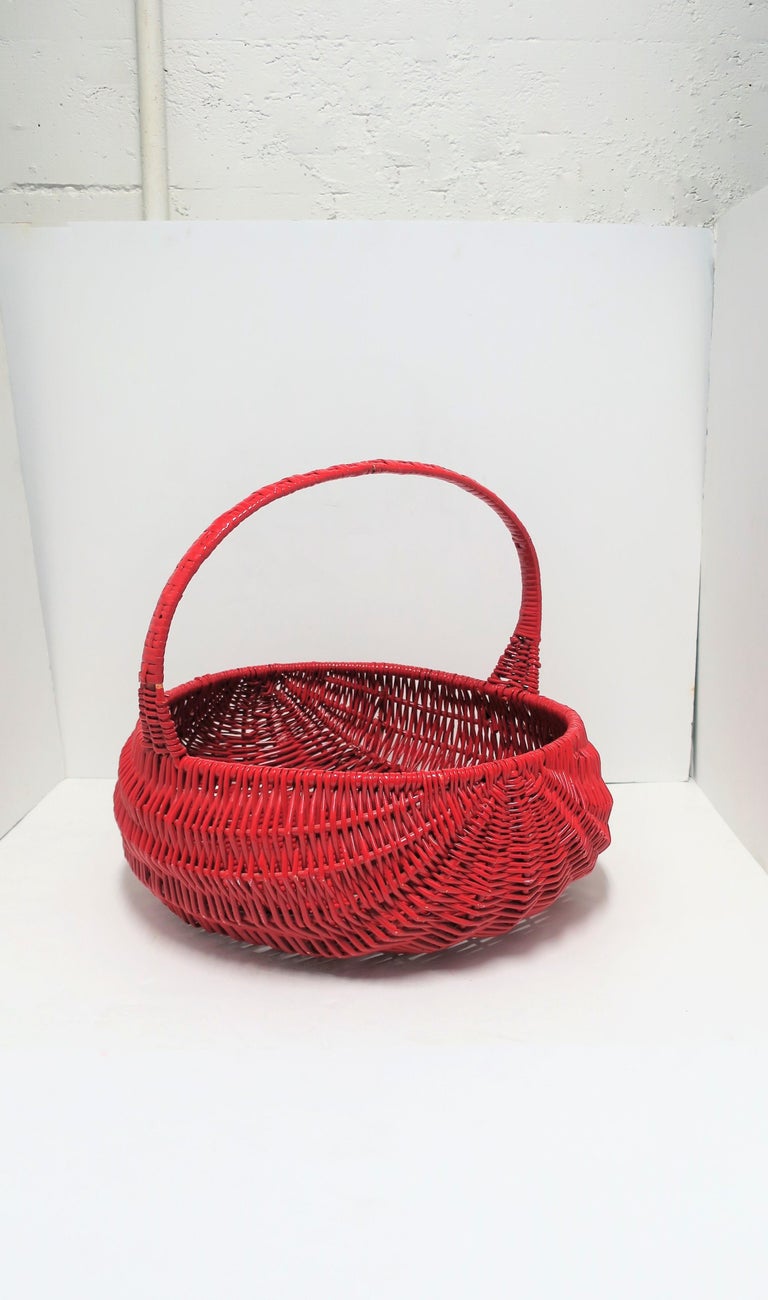 Red Lacquer Wicker Basket For Sale at 1stdibs