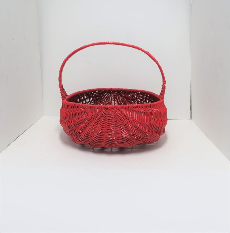 Red Lacquer Wicker Basket For Sale at 1stdibs