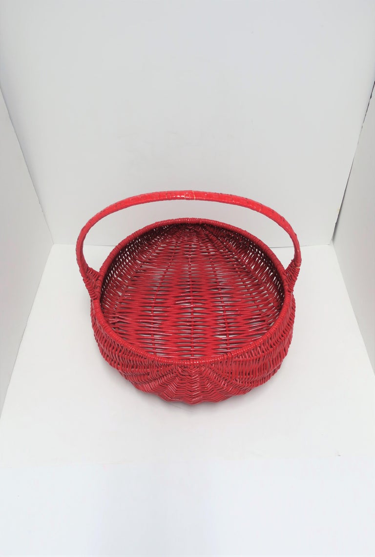 Red Lacquer Wicker Basket For Sale at 1stdibs