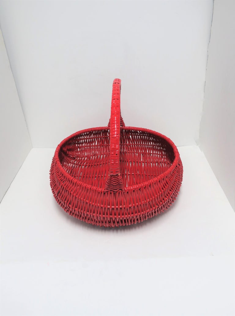Red Lacquer Wicker Basket For Sale at 1stdibs