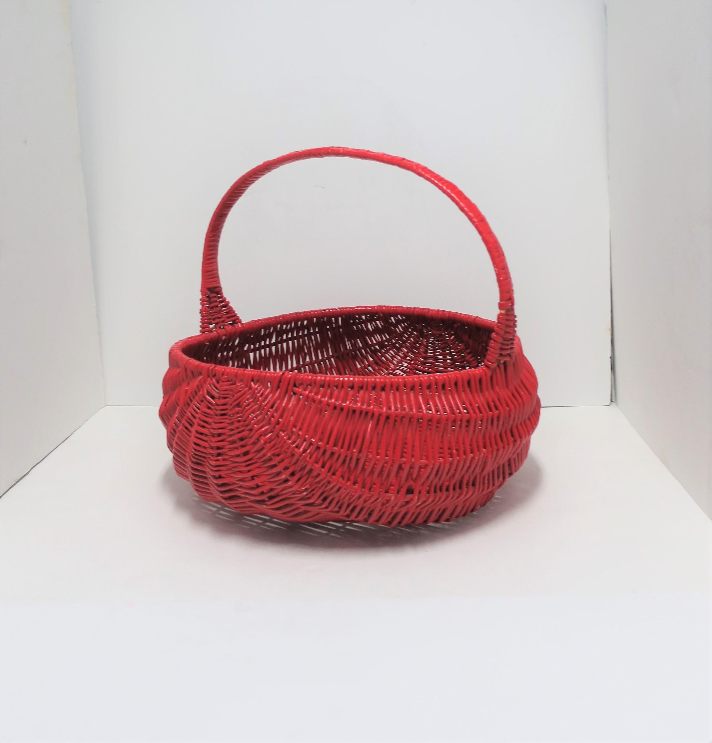 Wicker Basket Red Lacquer, Large In Good Condition In New York, NY