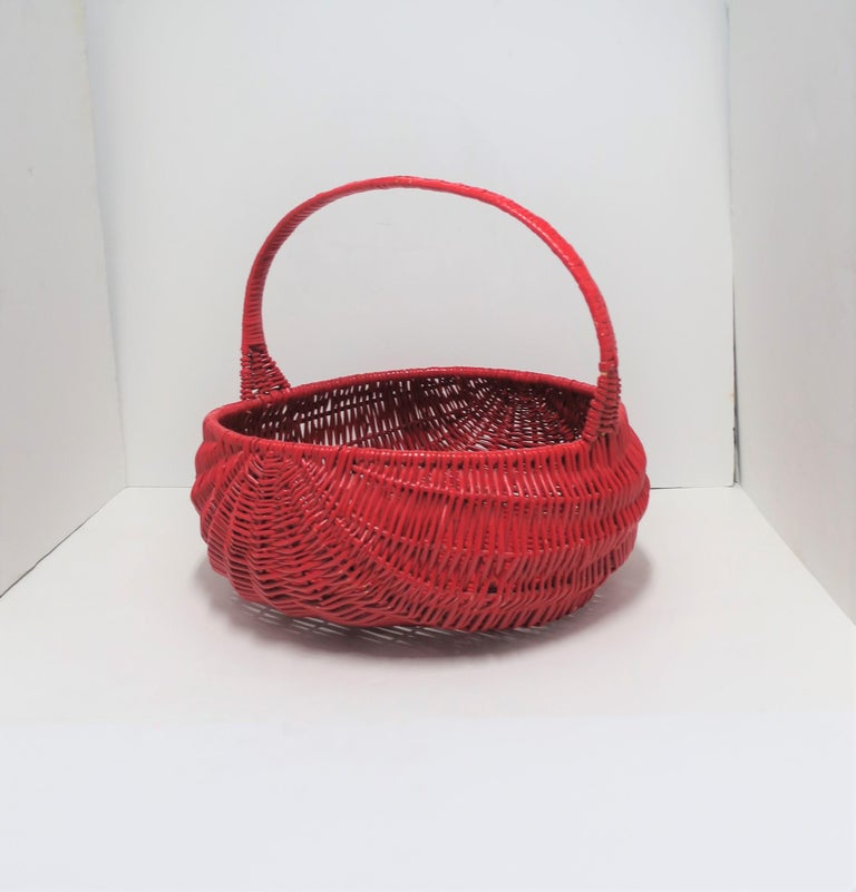 Red Lacquer Wicker Basket For Sale at 1stdibs