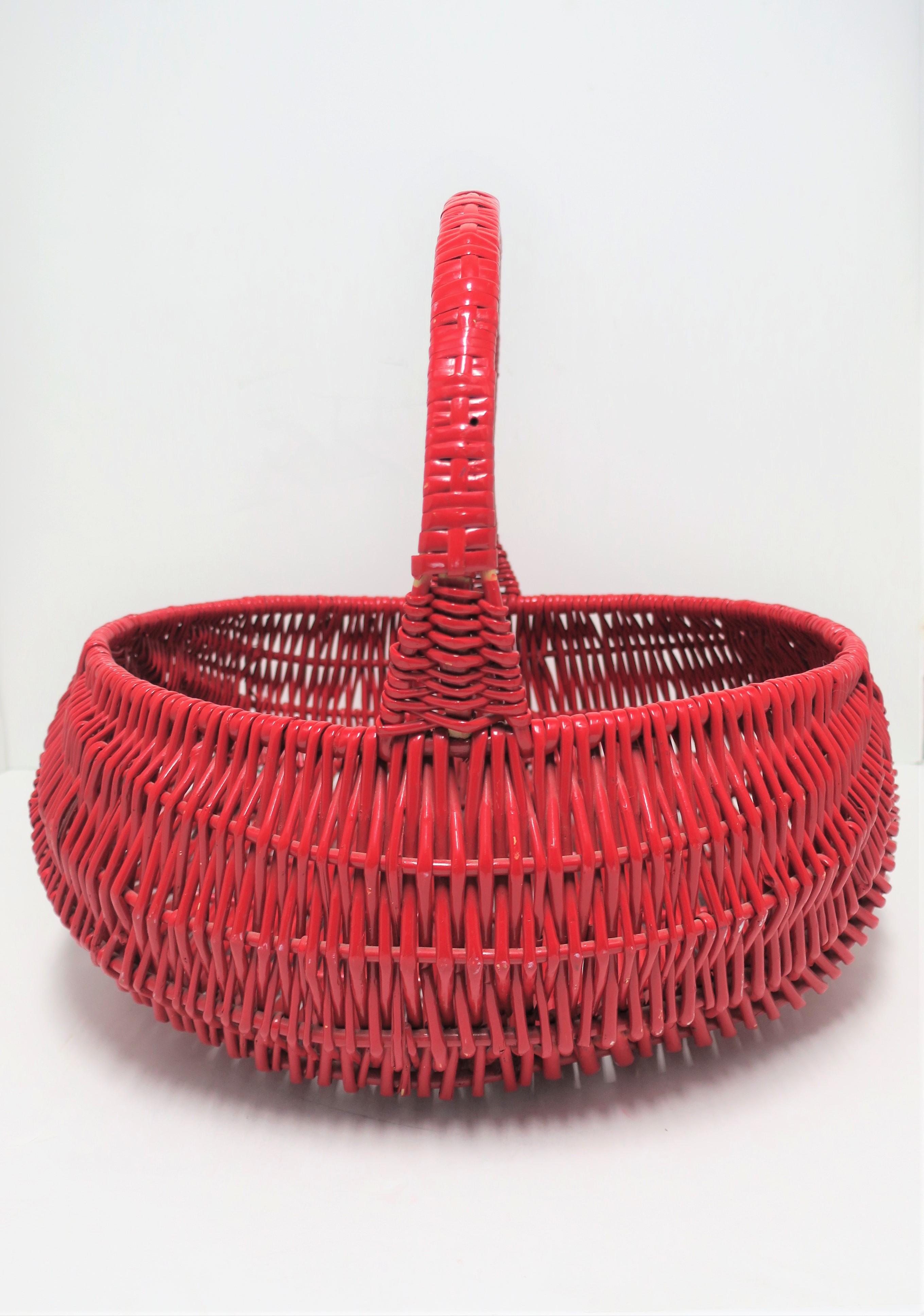 20th Century Wicker Basket Red Lacquer, Large