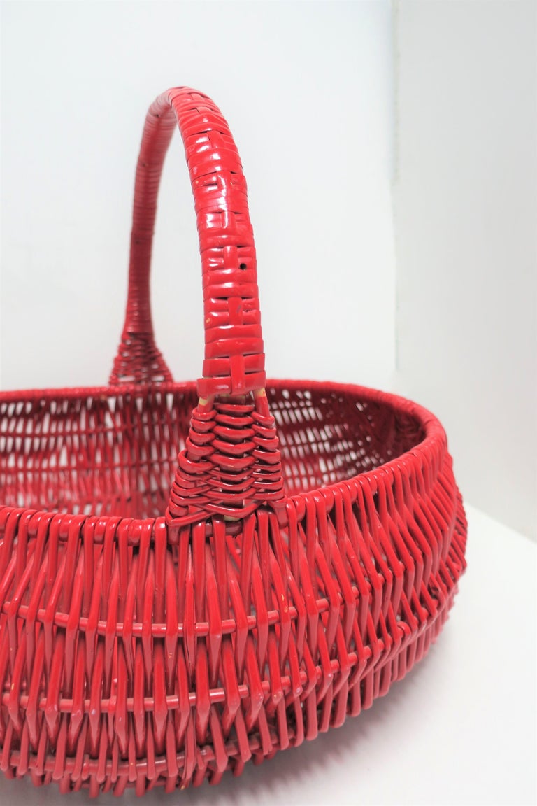 Red Lacquer Wicker Basket For Sale at 1stdibs