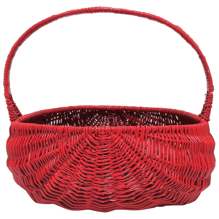 Red Lacquer Wicker Basket For Sale at 1stdibs