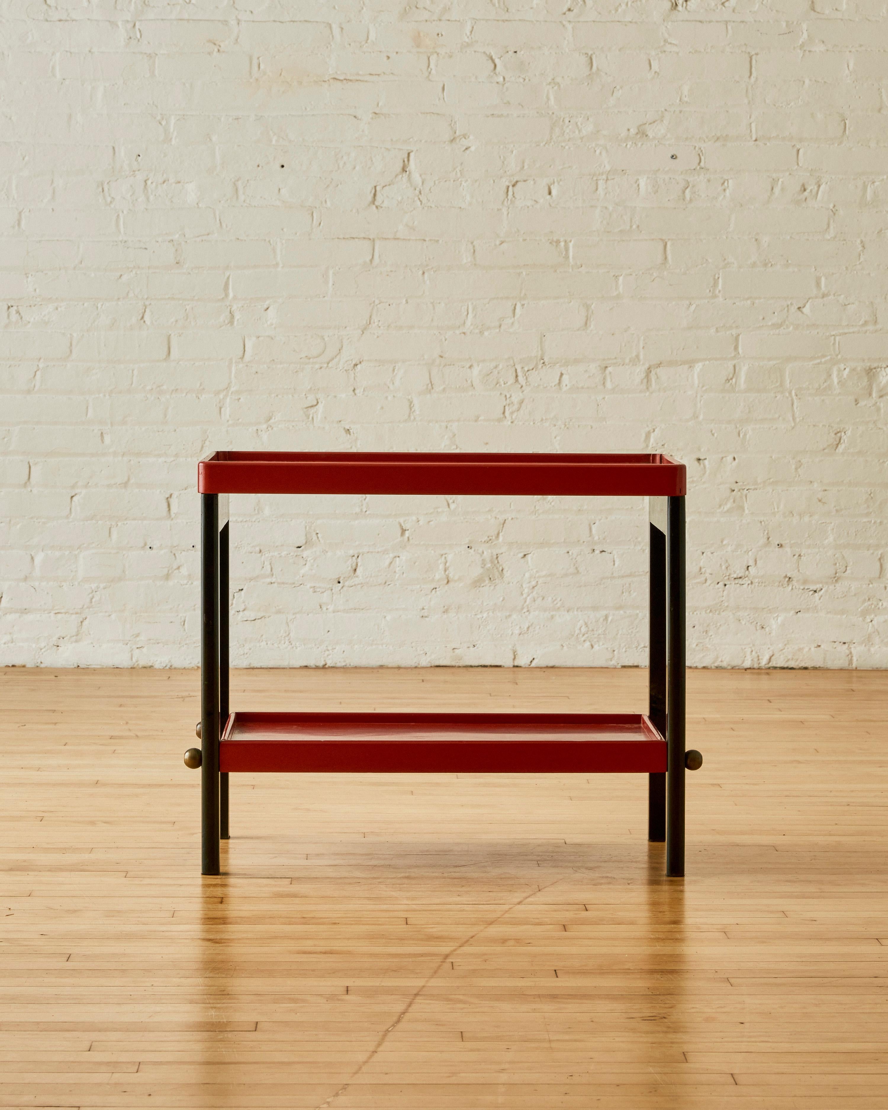Mid-Century Modern Red Lacquer Wood Side Table  For Sale