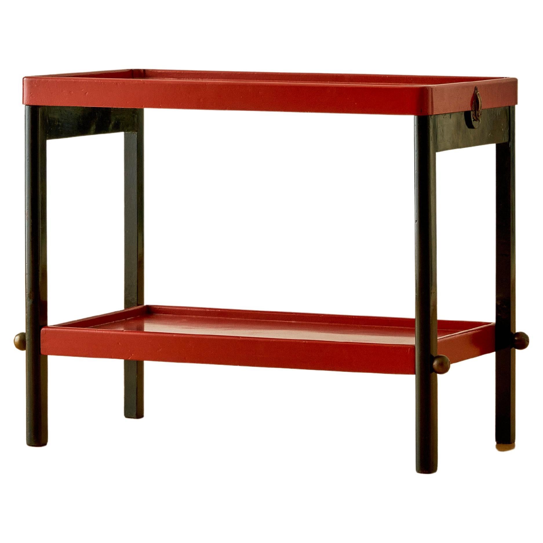 Red Lacquer Wood Side Table  For Sale