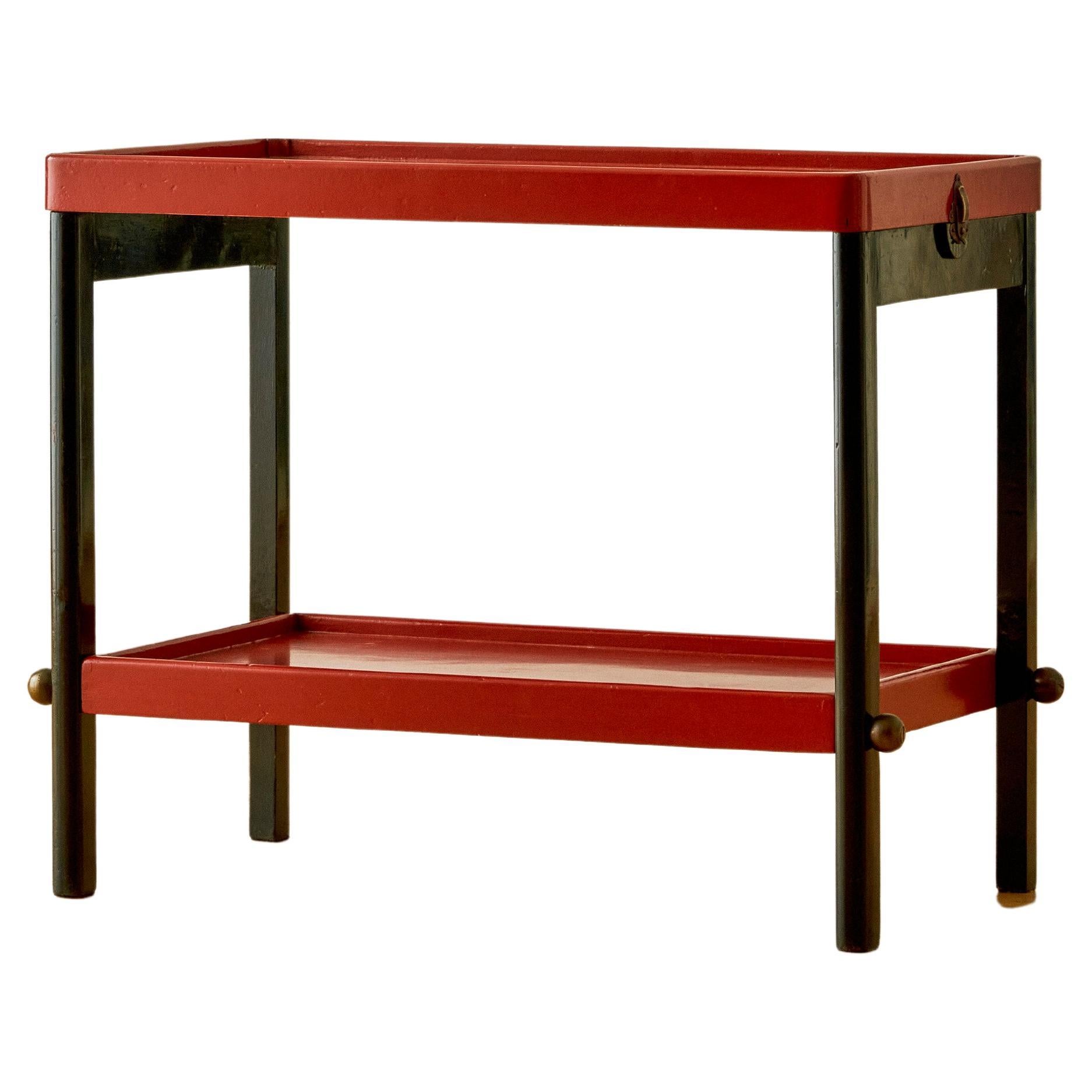 Red Lacquer Wood Side Table For Sale